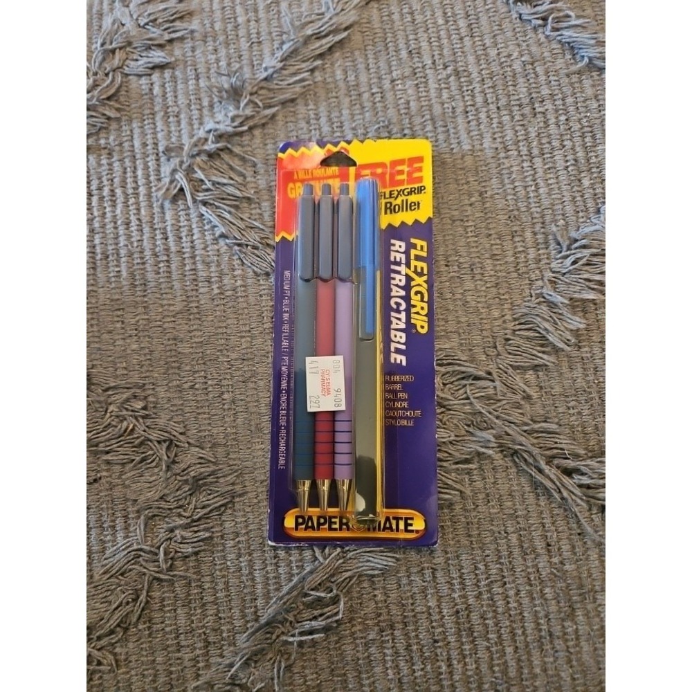 Vtg 1992‎ Paper Mate Flexgrip   Ballpoint Pens Blue Ink Med Point 3pk NIP
